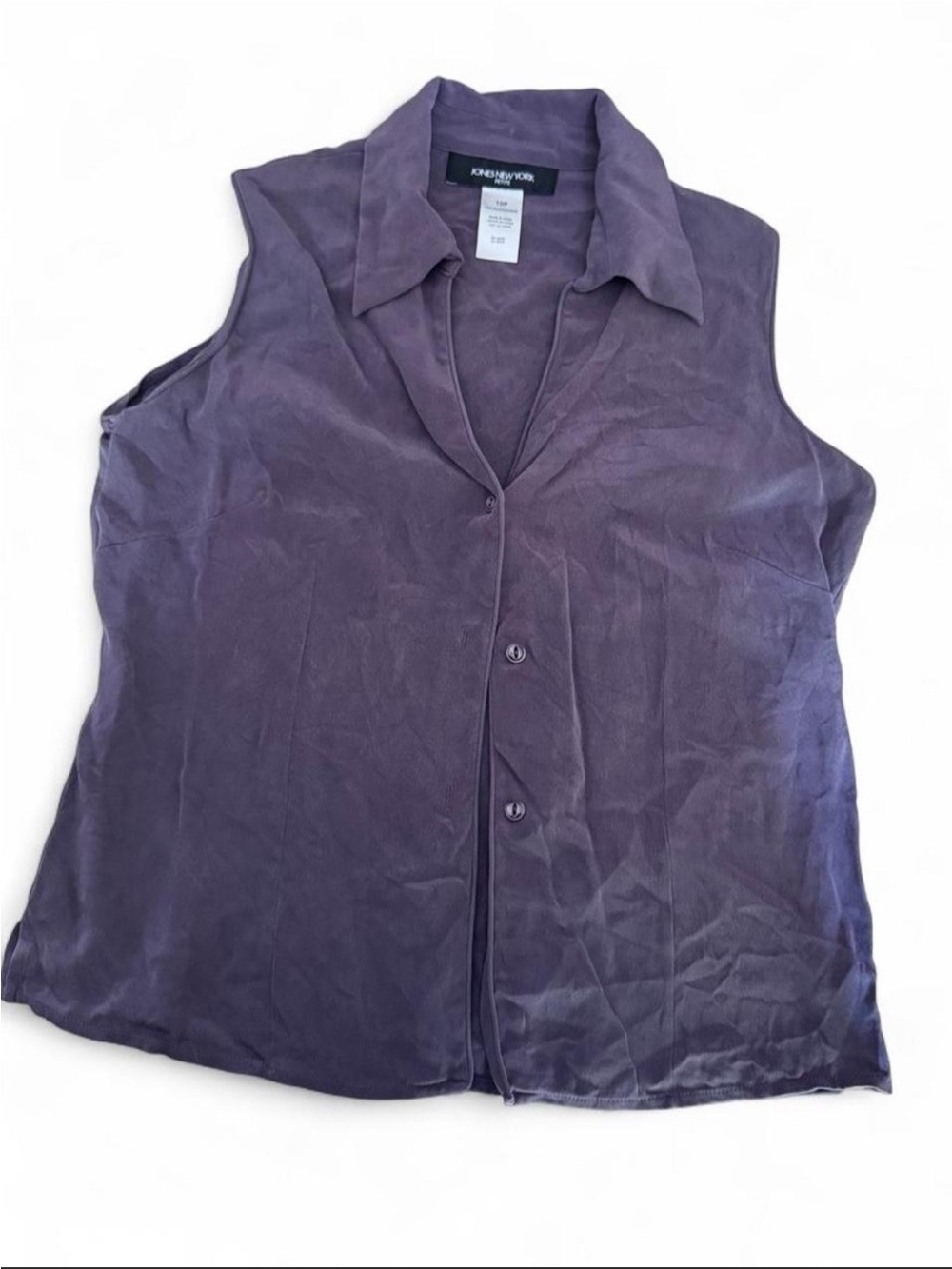 Jones New York Purple Silk Sleeveless Button-Front Blouse